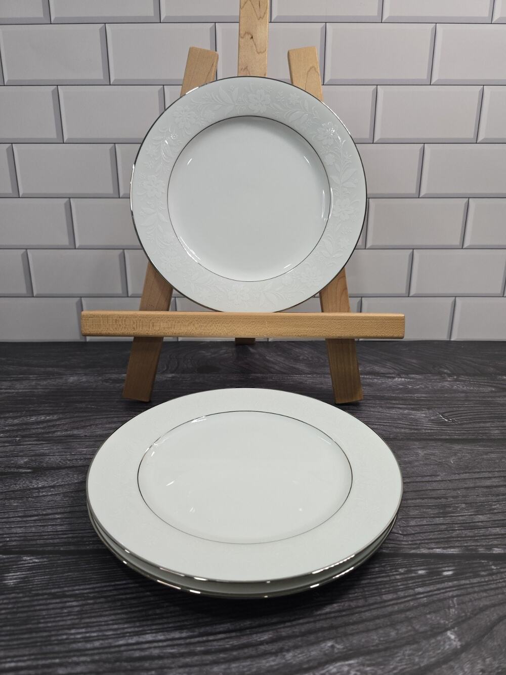 Noritake Ranier 6909 Salad Plates 8-1/8" Platinum Trim - Set Of 3 - Vintage